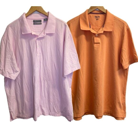 Lot Of‎ 2 IZOD, Daniel Cremieux Polo Shirts Men's XL Light Pink, Orange - Picture 1 of 11